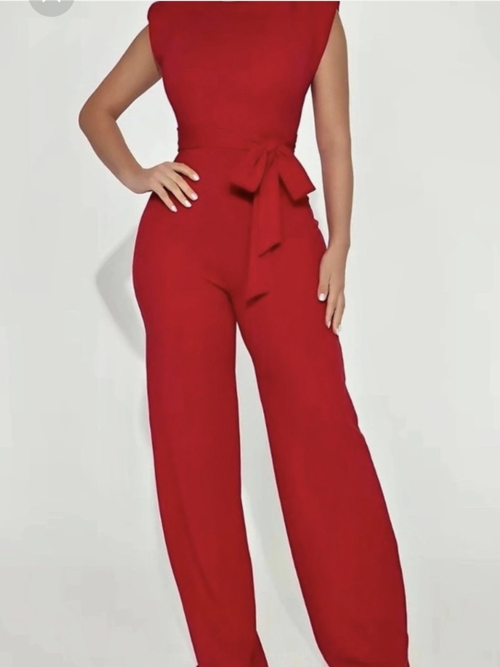 Fashion Nova Red Sleeveless Tie-Waist Wide-Leg Jumpsuit